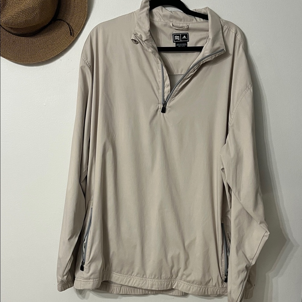 adidas Men’s Light Beige Quarter-Zip Windbreaker